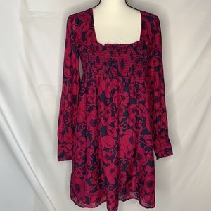 Cotton/Silk Blend Smocked Fuchsia Floral Dress